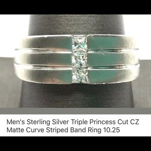 Men’s sterling silver princess triple CZ band new